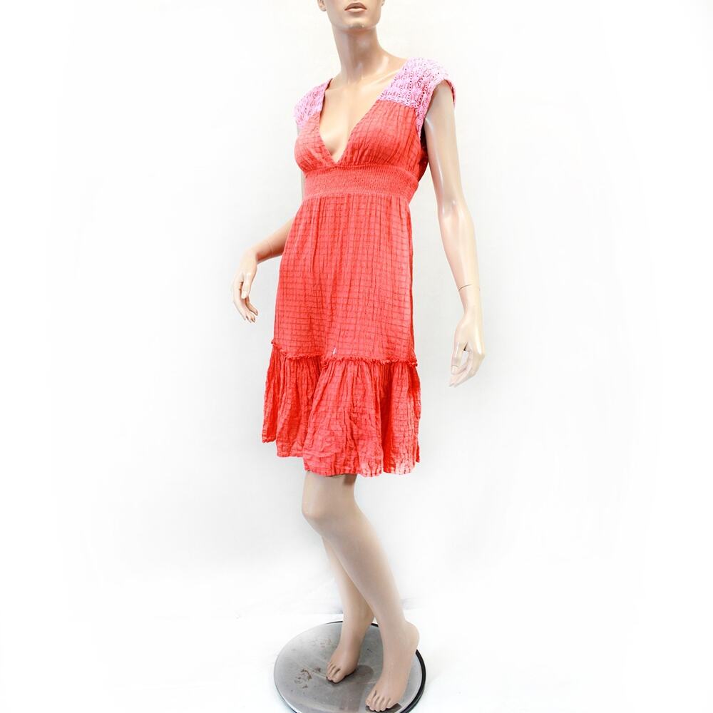 Free People bohemian Coachella festival crochet trim cotton red dress size 6